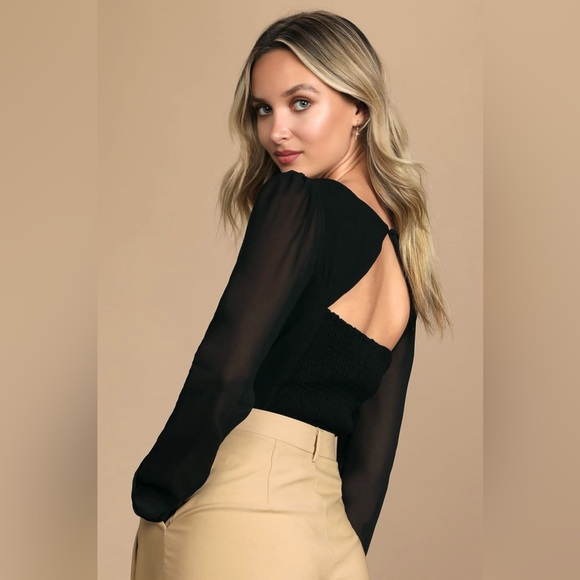 Lulus Be Your Date Black Bustier Backless Long Sleeve Bodysuit - Size Large - Picture 3 of 8